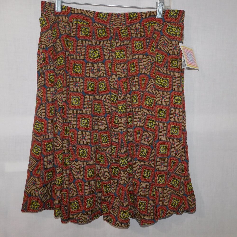 Lularoe Madison  Red Blue Patterned A Line Pleated Skirt w Pockets NEW Womens 3X